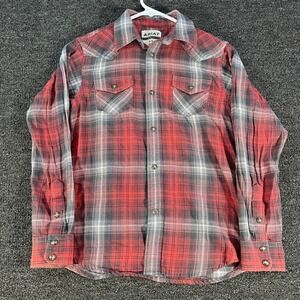 Ariat Haddon Retro Snap Boys M Red Plaid Western Shirt Good Pearl Snap Flannel